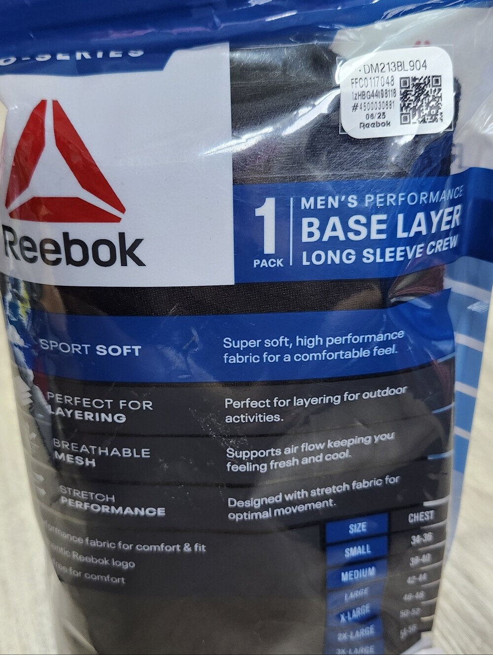 Reebok Black Men's Performance Base Layer Long Sleeve Crew 2X Wicking Outdoor - Picture 3 of 5